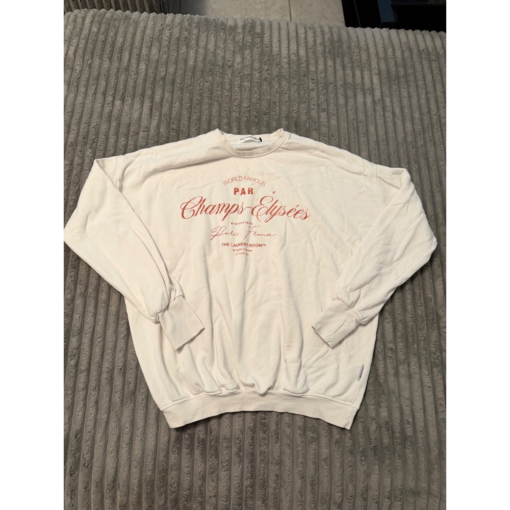 The Laundry Room Champs-Elysees Paris Graphic Sweatshirt Cream Thumbholes